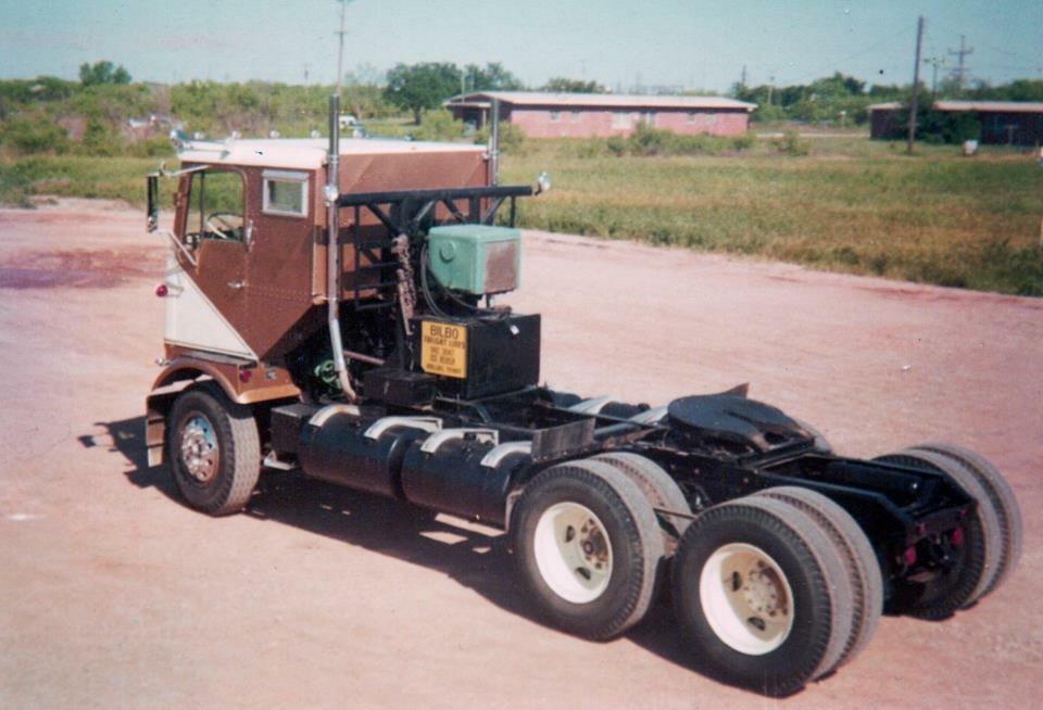 Vintage cab-over tractor with a Bilbo Freight Lines door plate